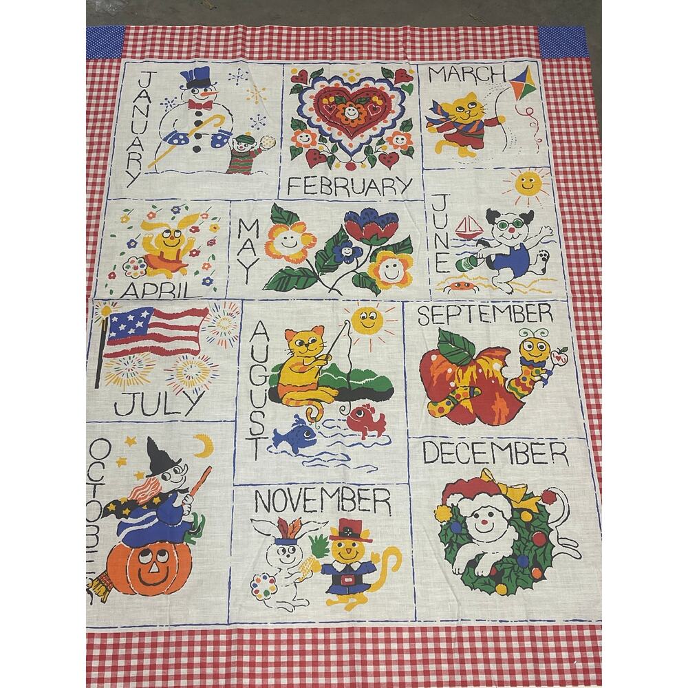 Months of the Year Fabric, 45 x 35 inches, Cute Animals, Seasons, Holidays